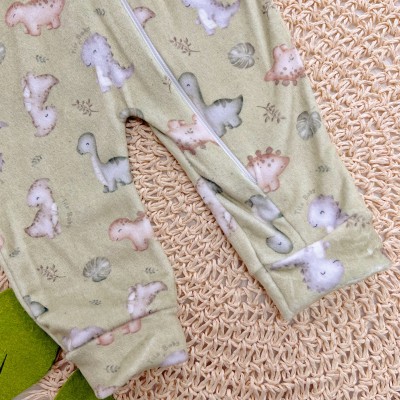  Macacão Dinos em Plush com Abertura em Zíper - Verde